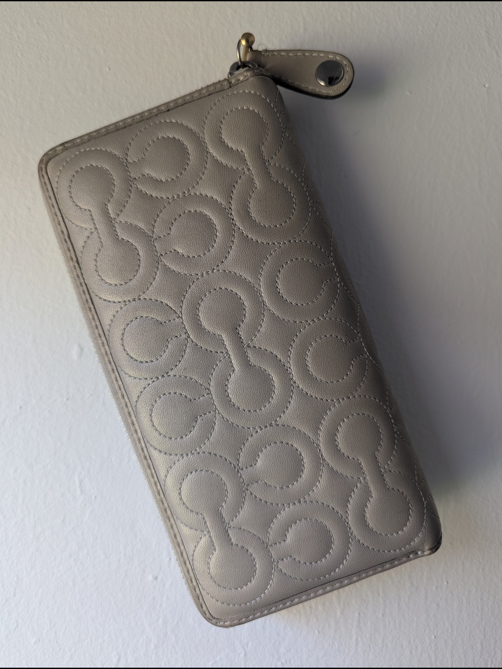 Quilted Coach Zip Wallet in Taupe